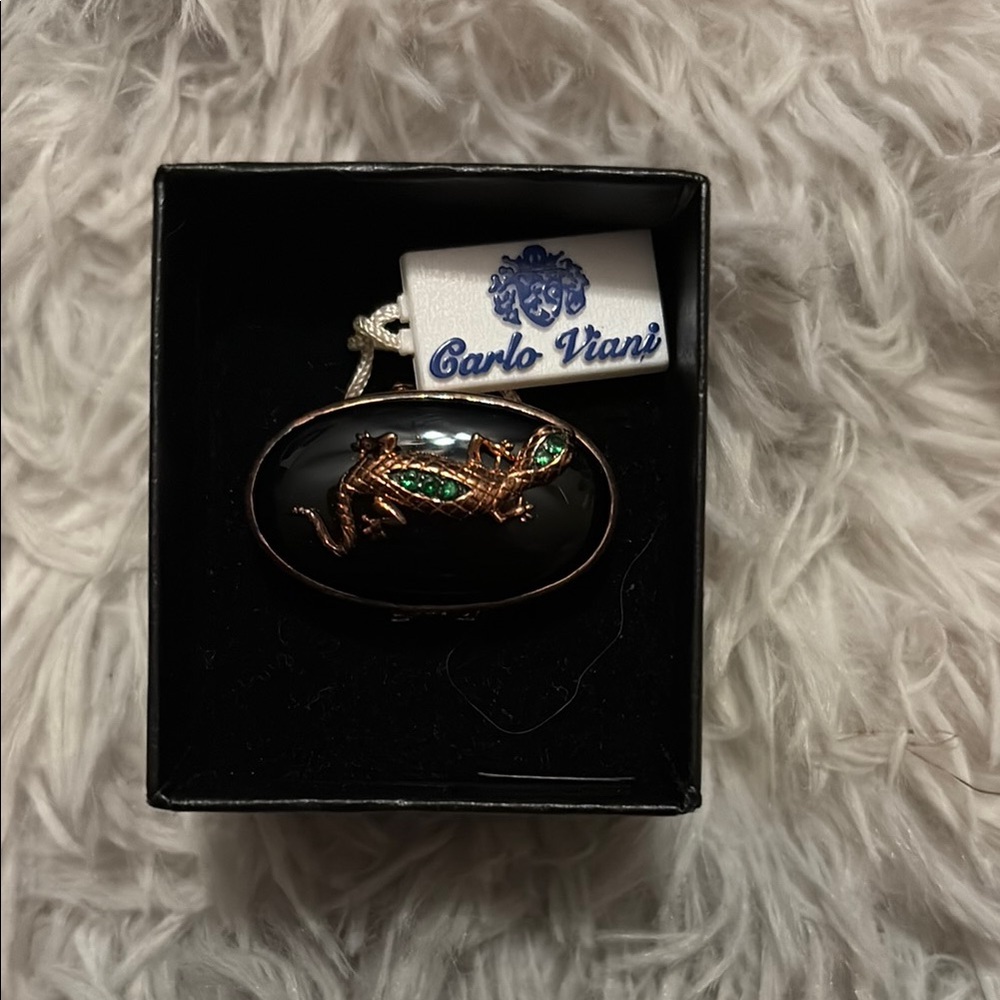 Carlo Viani Black and Gold Lizard Brooch